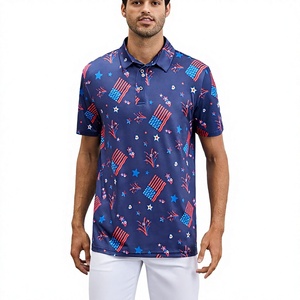 Chemise décontractée pour homme à manches courtes, imprimé numérique patriotique, bleu, rouge, blanc, étoiles et drapeaux, respirante, tricotée, 180g, 100% polyester - Product Image 1