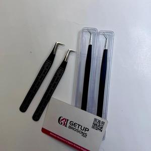 Pince à épiler GETUP BROSONS IMPEX longue, droite, à 45 degrés, avec revêtement noir en poudre, pour extensions de cils, outils de beauté - Product Image 2