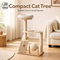 Arbre à chat compact, durable et écologique avec griffoir en sisal, condo pour chat, tour d'activités moderne pour chatons d'intérieur, 4 niveaux, bois beige
