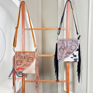 New Personalized Luxury Fringe Crossbody Hand Tooled Genuine Leather Fashion Genuine Cowhide Leather Shoulder <b>Handbag</b> for <b>Women</b> - Product Image 1