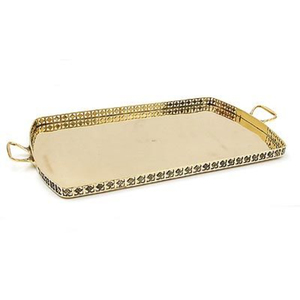 Plateau de service en étain artisanal avec poignées, grand plateau rectangulaire en métal, décoration élégante pour la maison, style antique classique - Product Image 3
