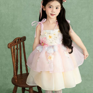 Vestidos de Niña de las Flores Color Rosa, con Cuentas Hechas a Mano, Estilo Ballet, para Fiestas y Eventos, Hechos a Mano, Alta Costura Infantil, Venta al por Mayor - Tinkerbell - Product Image 1