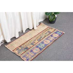 พรมขนแกะตุรกี2.9ft วินเทจสีเบจและน้ำเงินผ้าทอแบนสำหรับตกแต่งห้องนั่งเล่นพื้นหลังทำจากยาง - Product Image 3