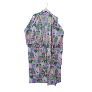Bata Kimono de Algodón con Estampado Floral y de Jungla para Mujer, Bata Larga Hecha a Mano en India con Aislamiento Térmico y Talla Grande para Ella - Product Image 5