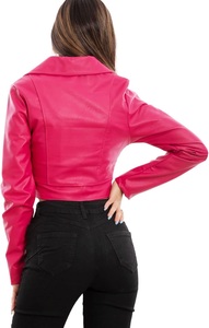 Chaquetas de mujer Faux Leather Nail Zip Short Sexy Halterneck Jacket Mujer Faux Leather Cropped Moto Biker Chaqueta de manga larga - Product Image 4