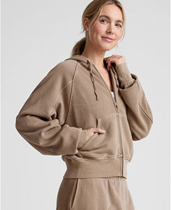Veste à capuche de fitness à séchage rapide respirante 100% coton pour femmes en gros avec haut court à fermeture éclair coupe ample - Product Image 2