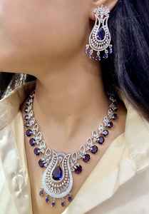 ชุดสร้อยคอประดับเพชรรูปดาวแบบอเมริกันพร้อมต่างหูสีเงินขัดเงาเหมาะสำหรับช่วงเทศกาลชุดปาร์ตี้คุณภาพพรีเมียม - Product Image 2