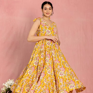 Vestido largo indio de algodón con bloque de mano, vestido de luna de miel personalizado para novia, boda, regalo de verano, vestido con estampado floral, regalo para ella - Product Image 1