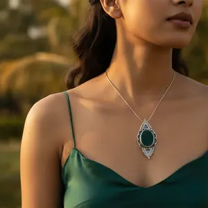 Broche en argent 925 avec cristaux d'onyx vert, strass, perles, motif floral, bijoux de déclaration pour femmes - pour cadeaux - Product Image 3