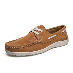 Trendy yüksek kalite yürüyüş ayakkabısı inek deri ayakkabı erkekler rahat tekne ayakkabı deri erkekler için