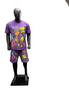 Conjunto de dos piezas lavado con ácido Vintage para hombre, ropa de calle, pantalones cortos con estampado de pantalla, camisetas con parche, camiseta de gran tamaño, pantalones cortos con borde crudo de talla grande - Product Image 3