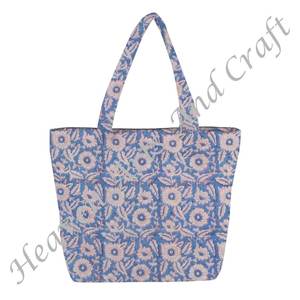 Bolsos de mano acolchados reversibles de lona de algodón con estampado de bloques de mano bolso de mano elegante con estampado de bloques florales bolso de mano elegante sostenible para todos los días - Product Image 2