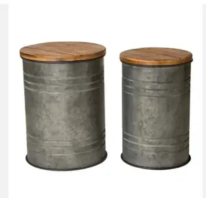 Hot Sales Metal Drum type Stool for office and Home with Storage l cheap drum shape table