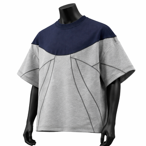 Camiseta de hombre oversize personalizada con paneles en contraste, estilo streetwear con bloques de color, de algodón, de manga corta, casual, de moda, con cuello ringer. - Product Image 3