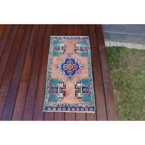 Vintage 1.5x3.1 ft Rug, Turkish Rug, <b>Red</b> Solid Rug <b>Wool</b> - Product Image 4