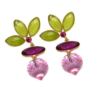 Pendientes colgantes finos de Plata de Ley 925, calcedonia Marina Natural, turmalina rosa, piedras preciosas, bisel de corte facetado, ajuste largo elegante - Product Image 1