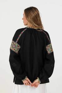 Neck Front <b>Lace</b> up <b>Navy</b> Color Embroidery Casual Fashion <b>Tops</b> Blouse for Women - Product Image 2