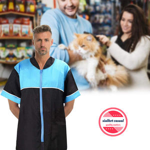 Veste à fermeture éclair pour toilettage des animaux de compagnie | Veste uniforme à fermeture éclair à manches courtes unisexe en Polyester de qualité supérieure - Product Image 4