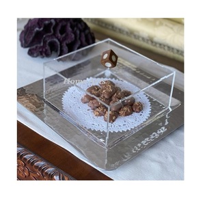 Plateau de couleur argentée en acier inoxydable avec couvercle en acrylique Merveilleux Design Forme rectangulaire Chocolats Cake Server - Product Image 2
