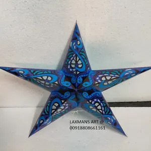 Paper star lanterns New Prints Paper Star Decorative Glitter Lamps/Lanterns Wholesale From India christmas tree star lamps