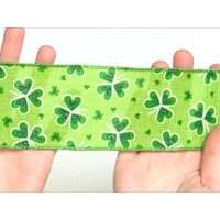 St. Patrick's Day Shamrock Natural <b>Ribbon</b> 100% Polyester Luxury Single Face Grosgrain Fabric Printed Embroidered Flowers Pattern - Product Image 2