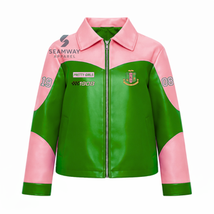 Veste en cuir PU pour femme Alpha Kapa Alpha, fermeture éclair sur le devant, veste en cuir brodée douce, vêtement d'extérieur décontracté et élégant - Product Image 1