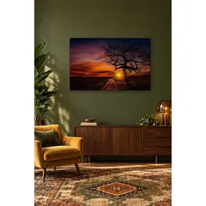 Silhouette d'arbre ancien Fida au coucher de soleil rouge vif, impression sur toile - Product Image 3