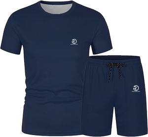 Premium Men's Jogger Short and <b>T</b> Shirt Top Sport Sweat 2 Piece <b>Track</b> Suit Fashion Casual Summer Mesh Shorts Set for Men - Product Image 3