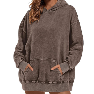 Venta al por mayor nuevo personalizado 380 Gsm liso teñido lienzo Vintage Sudadera con capucha mujeres algodón pulóver Casual frente OEM servicio invierno - Product Image 3