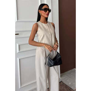 Conjunto de Poliviscosa con Rayas Flameadas 10178, Chaleco y Pantalones Plazzo en Tela de Franela - Product Image 6