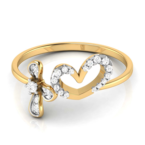 Elegante Anillo de Oro Amarillo de 18K con Diamantes en Forma de Corazón y Diseño Floral para Mujer, Regalo de Compromiso, Boda o Aniversario - Product Image 4