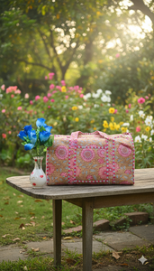 Bolsa de Viaje de Lona Acolchada con Estampado Floral Ecológico Informal, Bolsa de Fin de Semana Deportiva de Lujo con Ribete a Rayas, Gran Capacidad - Product Image 2