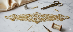 Applique de ceinture de mariée opulente en ivoire et or, le Maharani Paisley Kamarbandh - Product Image 3