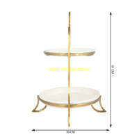 Support à gâteau à 2 niveaux en métal argenté avec poignées en anneau, résistant à la chaleur, compatible lave-vaisselle, élégant présentoir pour desserts/fruits