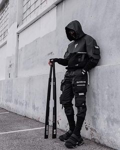 Sweat à capuche Cyberpunk Techwear noir taille plus pour hommes, streetwear, sweat à capuche noir surdimensionné en coton personnalisé pour hommes - Product Image 3
