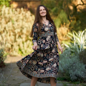 Robe Kanana, fabriquée à la main, en pur coton, bohème, décontractée, occasionnelle, noire, beige, bleue, mode éthique - Product Image 1