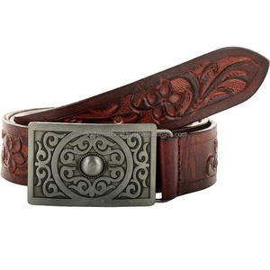 Made in India Handcrafted Tooled Style Western <b>Leather</b> Tooling <b>Belt</b> with Designer Antique Finish 3D Floral Buckle All Sizes - Product Image 4