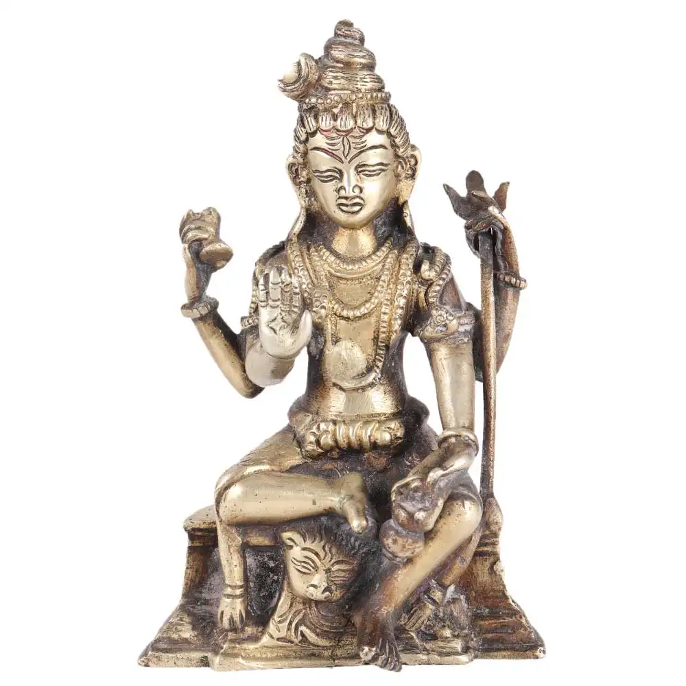 Handmade Indian Brass Antique Statue Bronze Lord Shiva Sculptures Figurine Home Decorative Accents Gift Items SNC-574