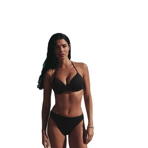 Black Broderie Padded Wired Plunge Bikini Top - Product Image 1