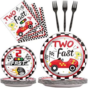 Deux assiettes et serviettes rapides Décorations de fête de voiture de course Sports de course Thème Deux rapides Enfants Garçons Fournitures d'<span class=keywords><strong>anniversaire</strong></span> Faveurs - Product Image 1