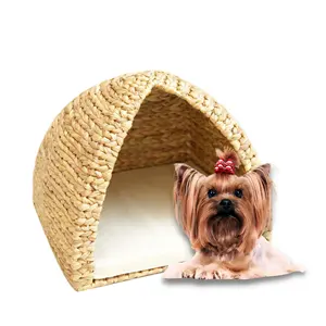 Newest Design Wicker Pet Tent House for Dogs and Cats - Wicker Pet Bed with Soft Memory Foam Cushion