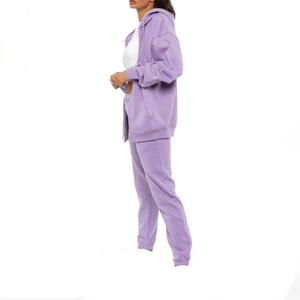 Women's Eco-Friendly Custom <b>Purple</b> Thick Cotton Fleece Zip Tracksuit Oversized Hoodie Sweatpants Solid Print Fashionable - Product Image 5