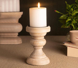 Bajo MOQ Color natural Estilo OEM Personalizado Hecho a mano Pilar de madera Soporte de vela Mango Madera Fabricante venta directa de fábrica - Product Image 2