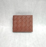 Dompet kulit pria pemegang kartu aman RFID dompet merek kustom ramping pola rajutan tenun sederhana berjalin kecil toko grosir terbuka