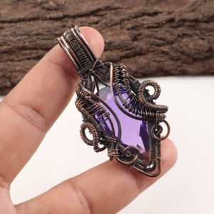 Chevron Amethyst Purple Gemstone Pear Cut Copper Wire <b>Wrapped</b> Fashion Pendant Necklace Oxidized Silver <b>Bridal</b> Party Wear Today - Product Image 2