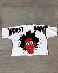 Streetwear vintage personnalisé T-shirt à col montant court et ourlet brut 100% coton coupe surdimensionnée - Product Image 3