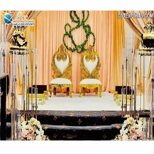 Chaises de mariée et marié pour cérémonie de mariage, chaises Vidhi nouveau Design en bois pour mariage - Product Image 1