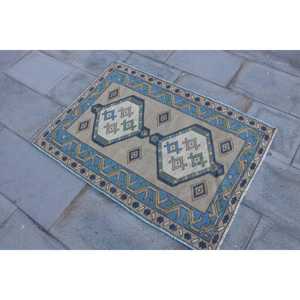 Alfombra Turca Vintage de 2.5x3.6 pies, Alfombra Pequeña de Lana Azul Ombré - Product Image 2