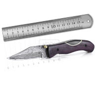 Pisau Lipat Baja Damaskus Buatan Tangan Terlaris Gagang Kayu Purple Heart DD-FK-590 untuk Bertahan Hidup di Alam Bebas, Bushcraft, dan Berkemah