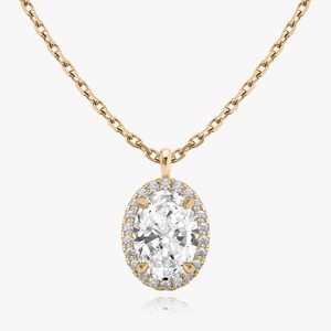Collar con Colgante de Diamante Moissanite con Halo Elegante de Plata de Ley 925 para Mujer, Personalizable, Certificación GDTC en Oro para Bodas - Product Image 1